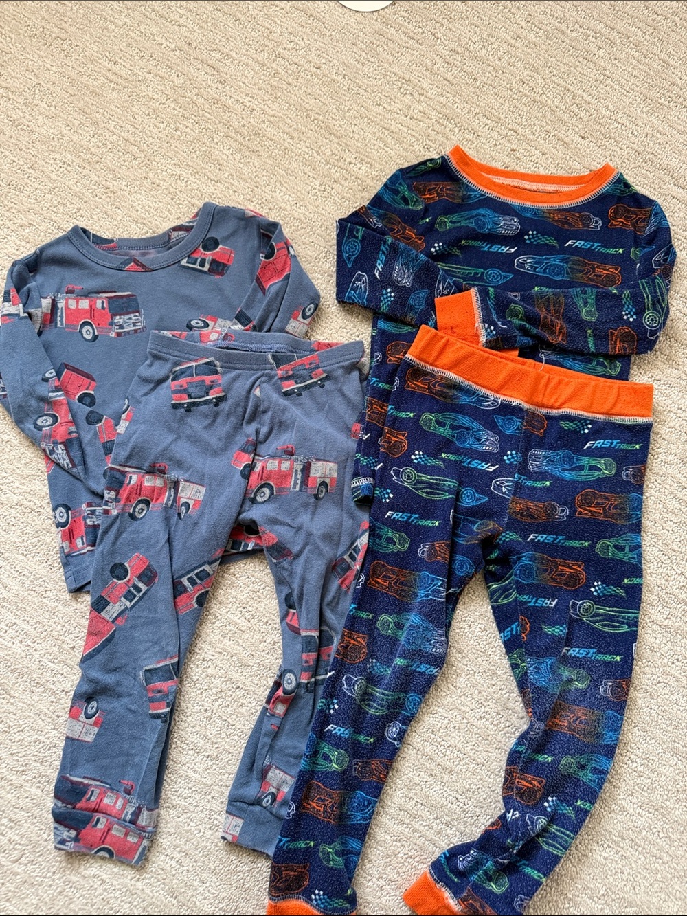 GAP Kids Pajama Sets - Navy, Gray, Orange with Red Firetruck & Racecar Prints